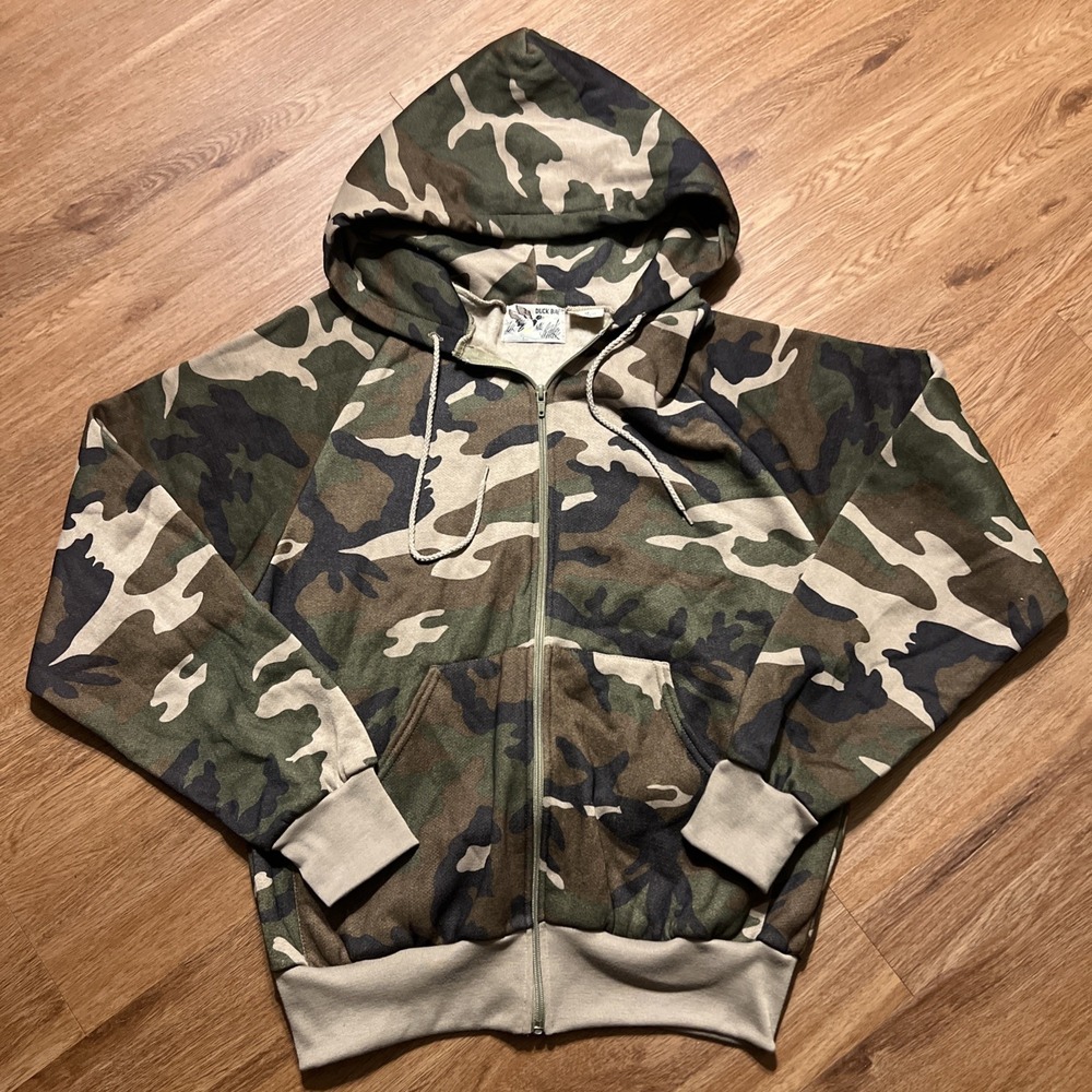 Vintage Duck Bay Zip Up Woodland Camo Hooded Jacket M